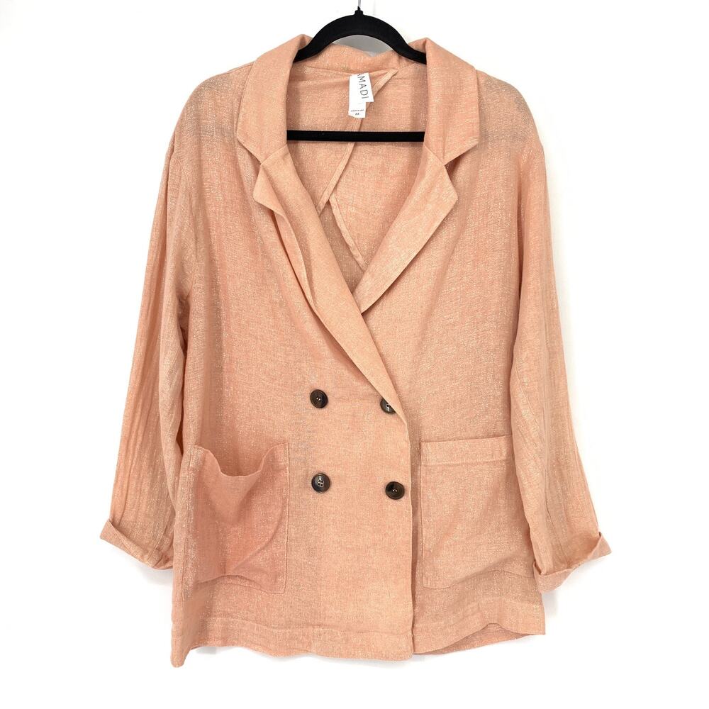 Amadi Women's Size M Button Front Linen Blazer Jacket Long Sleeve Orange Shimmer